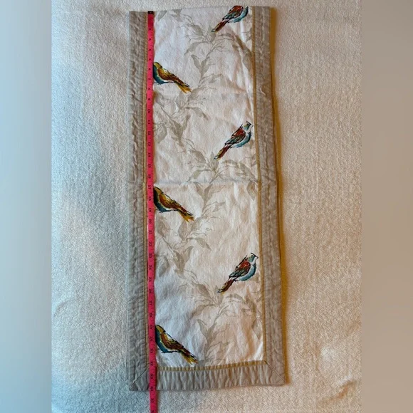 Birds Botanical Patterned Table Runner, Beige Autumn Colors. 68 x 13.5 - Picture 3 of 6